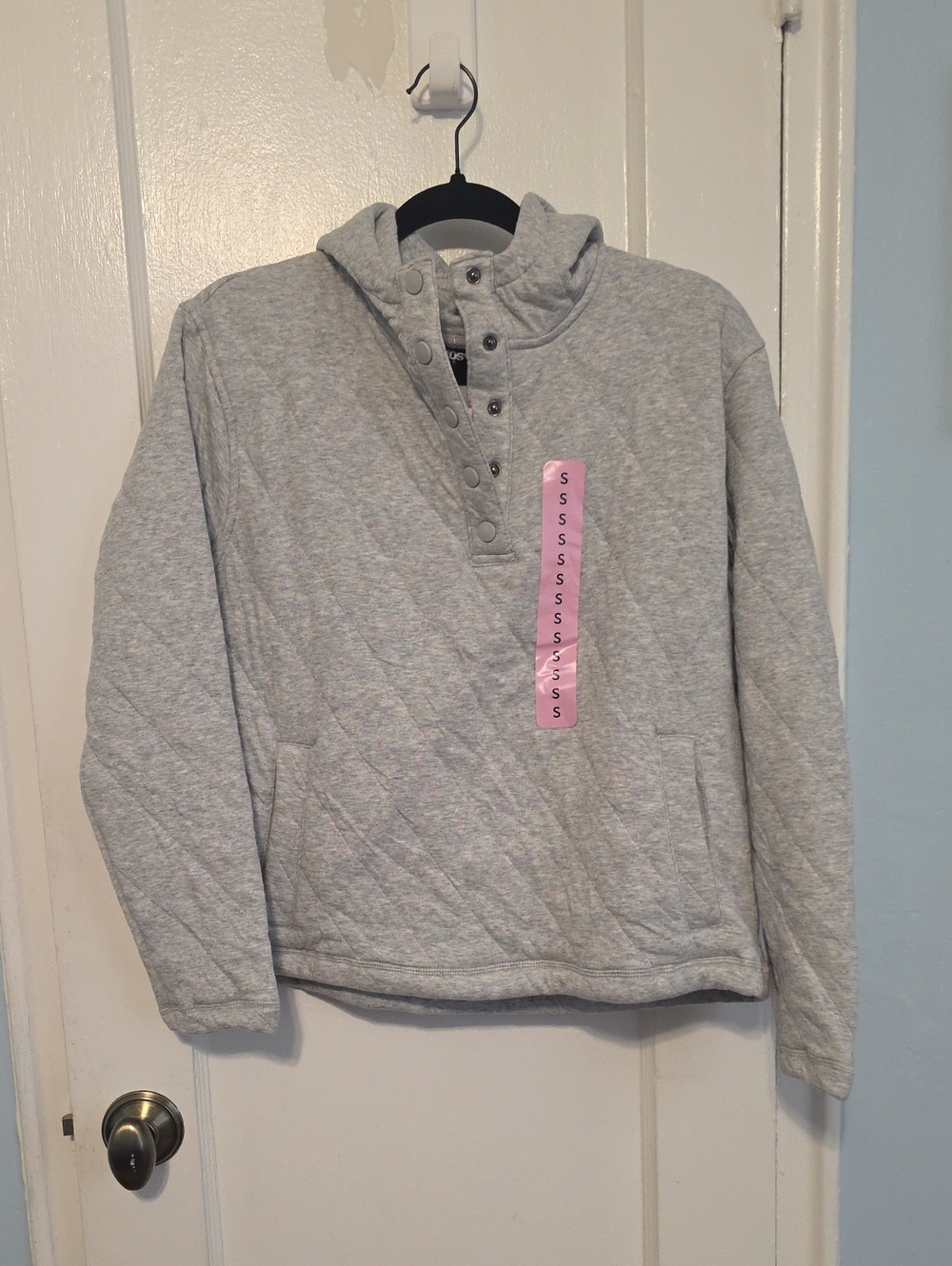 Lands' End Quilted Crew Pullover in Light Gray